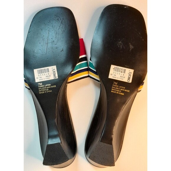 Chico's Size 7 Colorful Elastic Band Slip-on Slide Sandals Mid Heel EUC - Picture 10 of 13
